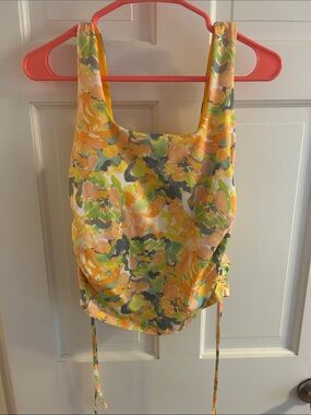 Fabletics Yellow Multi Floral Tank with Side Ties